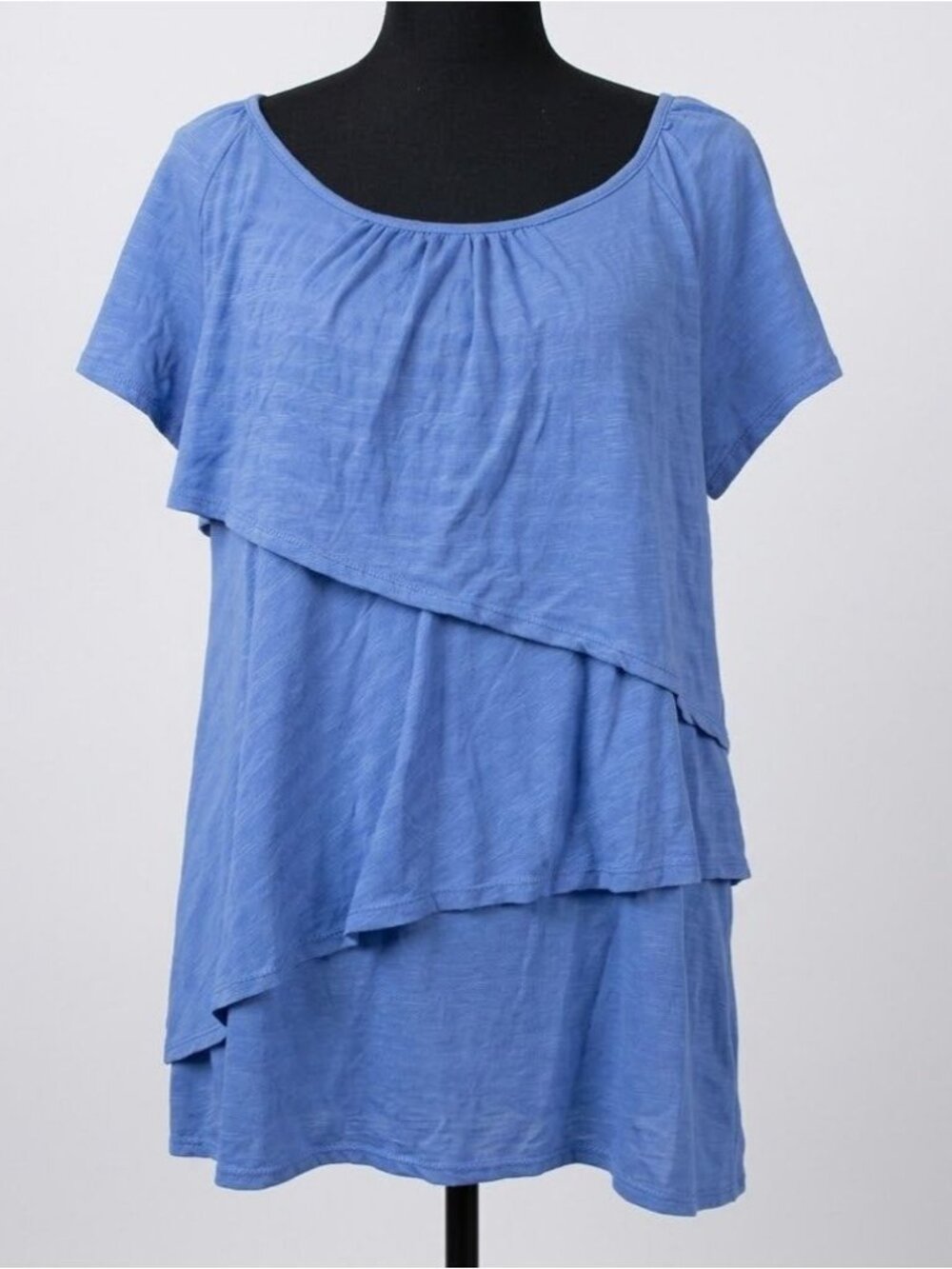 Faded Glory Women’s XL 16-18 Tiered Top Periwinkle Blue Flowy Slub Knit